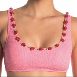 Betsey Johnson Scrunch Bunch Rose Bikini Top Pink Rosettes